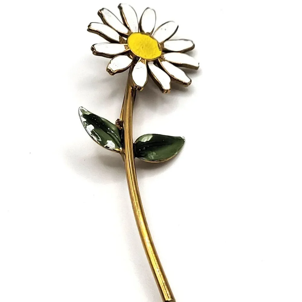 Vintage 60s Hippie Metal Flower Child Daisy Figural Brooch Pin 3.5in
